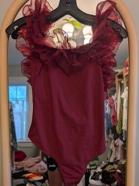 Free People Haute Wired Ruffle Bodysuit - Burgundy